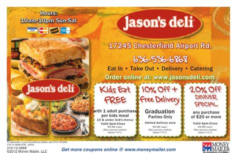 Contact information for natur4kids.de - $20 OFF when dining in with a team/organization of 15 people or more. 1321 S Veterans Pkwy, Normal • 309.451.1564. JASON'S DELI ... promo code “VISITBN”. Must be ...